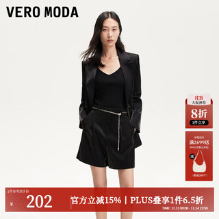 Veromoda shorts 2025 autumn and winter new glossy fabric belt chain shorts commuting 325115003 black 160/64a/s