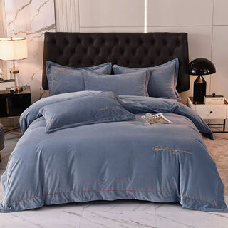Fantasy thickened baby milk velvet four-piece winter coral velvet double-sided flaillan plus velvet sheet quilt cover bedding hepburn gray blue 1.2m bed sheet saggy three-piece quilt cover 150*200