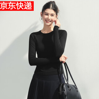 Lululomddw slim yoga wear long-sleeved women's pilates training sports top running fitness inner layering shirt t-shirt black s