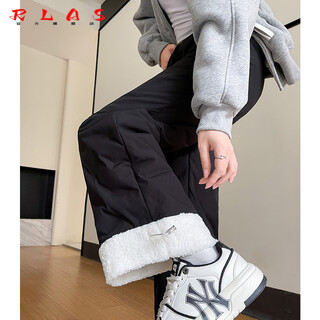 Rlas white duck down straight down pants for women's outer wear in winter 2025 new high-waisted cold-proof lamb wool spliced ski cotton pants black classic versatile xl 116-125jin jin equals 0.5 kg