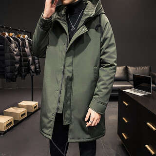 Ximanchen hangzhou italian-french windbreaker men's mid-length autumn and winter men's men's thickened party coat cotton hooded loose 2 military green l is too large and it is recommended to take a smaller size
