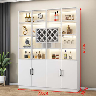 Yusenyi wine cabinet glass door living room display cabinet against the wall one-piece home restaurant wine rack storage and storage cabinet four doors all white length 200 width 30 height 200 white frame transparent glass