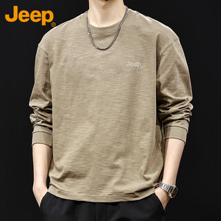 Jeep (jeep) long-sleeved t-shirt men's bamboo cotton new spring and autumn trend versatile inner base clothes men's khaki l