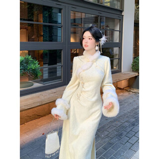 Blooming qing republic of china style improved cheongsam, winter plus velvet and thickening, improved temperament, three-dimensional embroidery and velvet cheongsam, picture color, plus velvet, thickened s, recommended 85-95jin jin is equal to 0.5 kg