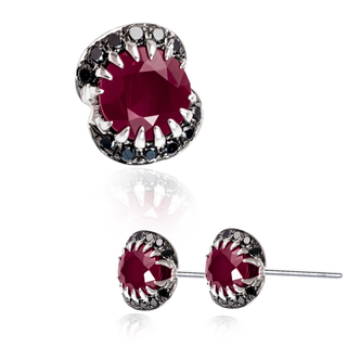 Pinkycandy dark & netherworld 18k gold stud earrings natural diamond ruby tanzanite light luxurious temperament high-end unique niche dark flower earrings 18k black gold & white gold (single)