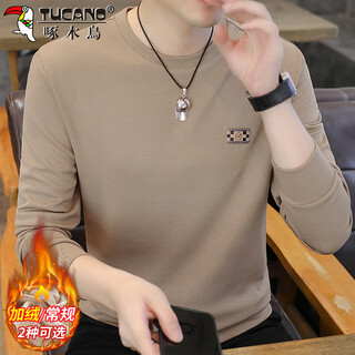 Woodpecker (tucano) sweatshirt men's autumn and winter round neck long-sleeved t-shirt men's round neck trendy bottoming shirt clothes men's khaki xl