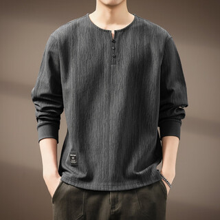 Ax armani broken code 2026 high-end american retro henry collar long-sleeved shirt for men autumn new texture loose and trendy gray m recommended weight 100-125jin jin equals 0.5 kg