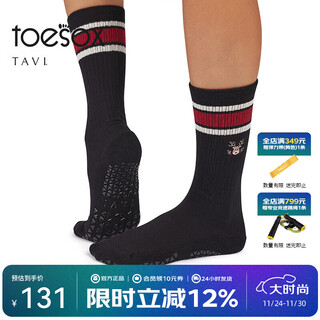 Toesox yoga socks mid-high sports socks non-slip socks sweat-absorbent breathable pilates socks tavi co-branded grip kai black red and white stripes (new style) s (size 34~38)