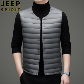 JEEP SPIRIT羽绒马甲男保暖背心冬季轻薄款坎肩圆领内搭外穿马夹内胆上衣 浅灰色 3XL 185-200斤穿