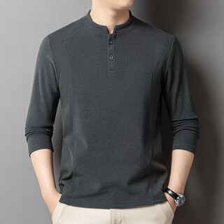 Fulehl autumn and winter double-sided velvet men's henry collar long-sleeved t-shirt gray m