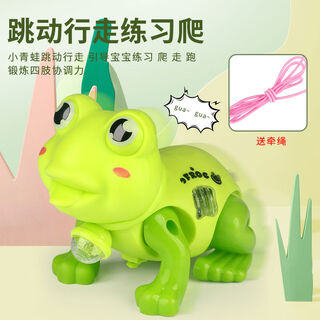 夜市地摊拉线牵绳动物玩具儿童电动小螃蟹宝宝拉着走路小孩子牵引 欢乐小青蛙 厂配：送牵绳不带电池