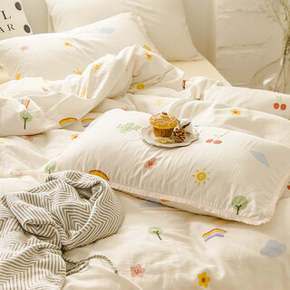 Yusenyi's cute pure cotton double-layer gauze pillowcase baby-grade cotton naked sleeping single pillowcase card rabbit can be customized. there are 3/4-piece bedding sets for sale. please contact customer service for details. single 48cmx74cm