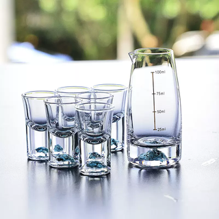 Yusenyi lanshan crystal glass high-end white wine glass set with scale wine divider and jug set for household light luxury spirits one cup without handle turquoise 1 pot 6 cups