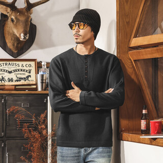 Isi warm autumn american revival old money henry collar sweater men's spring and autumn new style knitted sweater top loose lazy style wool blue gray s _suitable for 90-110jin jin equals 0.5 kg