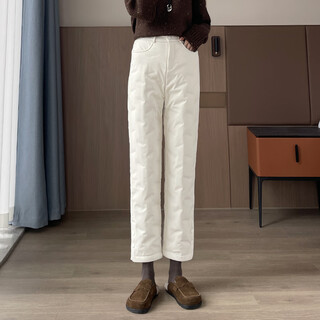 Mad cortes light luxury lightweight white duck down straight down pants women's winter outerwear coldproof and warm small cigarette cotton pants white 2xl 125-140jin jin equals 0.5 kg