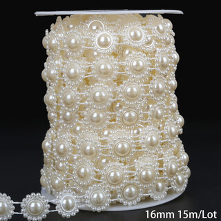 Large roll round sun rose flower double row double line pearl chain connected bead wedding chain diy handmade accessories material 16mm sunflower shaped pearl chain about 15 meters/package about 302g