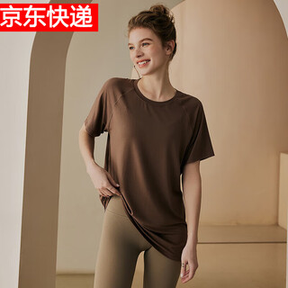 Lululomddw yoga top women's loose slimming sports short-sleeved women's pilates professional fitness running breathable blouse summer brown coffee l