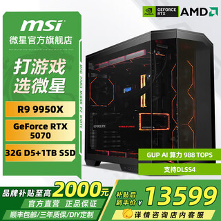 Msi amd ryzen r9 9950x/rtx5080 assembly computer e-sports black myth wukong game thousand frames e-sports 4k editing ai hd design rendering host diy complete machine 9950x+rtx5070丨configuration 6