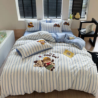 Shangheng pure cotton washed cotton towel embroidered cotton four student cartoon dormitory quilt cover three sheet style kit baby puppy 0 point 9m student three suitable for 150*200 quilt core