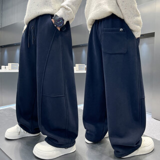 小红书爆款男童秋冬款裤子加绒加厚2025新款一体绒初中生冬季儿童 蓝色加绒款 cm 120