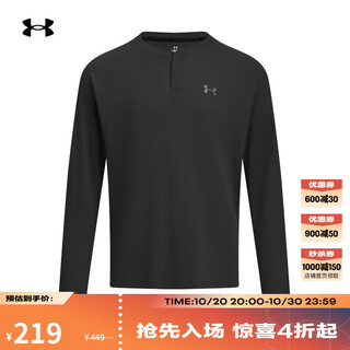 Underarmour ef men's henley collar sports casual long sleeve t-shirt 6010174 black 001 l