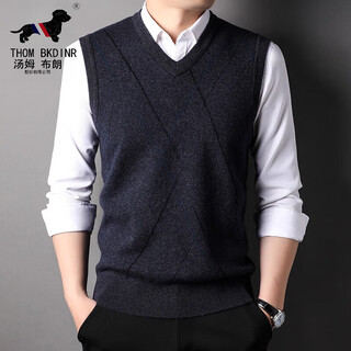 THOM BKDINR奢侈高档纯羊毛衫男士时尚V领套头针织马甲2025春季新款背心男 黑灰 XL 180 (适合140-160斤)