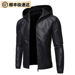 Vdjhk2025 hooded leather jacket for men winter new slim fit motorcycle leather jacket european and american trendy black m one size too small