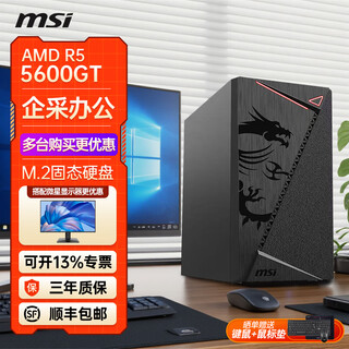 Msi ruilong r5 5600gt desktop computer complete machine commercial office host home online course financial design game e-sports host diy assembly machine set r5 5600gt core display | 16g丨500g solid state丨with three