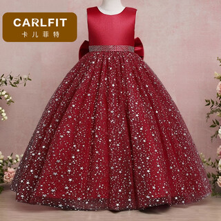 Calfit children's dress skirt flower girl catwalk wedding tutu skirt girls princess dress piano performance clothes red 160