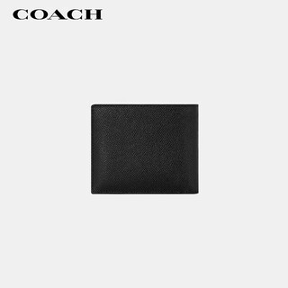 Coach men's short half-fold cow split leather wallet black cr899