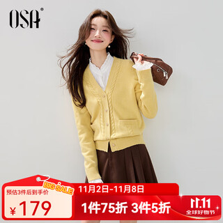 Osha retro twisted v-neck sweater for women winter new kochi commuter sweater cardigan top light yellow l