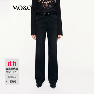 Mo&co. jeans 2025 autumn new product cotton stretch lycra washed straight black mid-waist mbe3jent12 denim black l /l