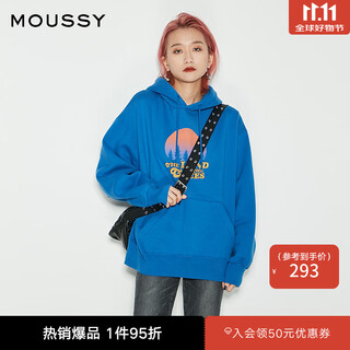 Moussy new dopamine sunset letter print hooded sweatshirt for women 028hal90-2331 110 blue one size fits all