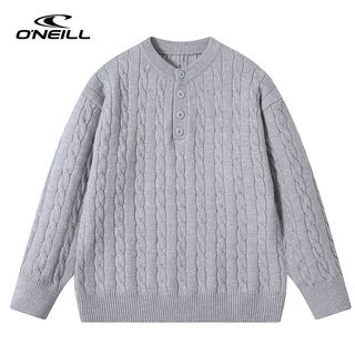 O neilloneill/o'neill american trendy cable sweater men's autumn and winter new retro versatile henley collar sweater gray m