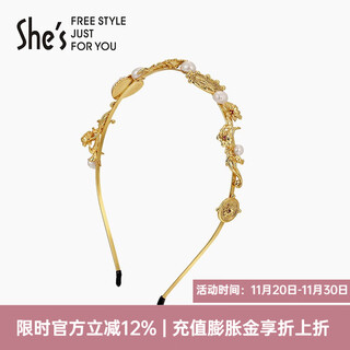 She s qianzi's dream of versailles love pearl light luxury high-end headband hairpin headband birthday gift for women textured light gold k0