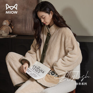 Catman stand-up collar cardigan coral velvet women's pajamas women's winter warm and wearable home wear set 25 years new product