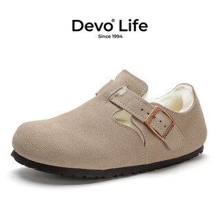 Devo's wo cork shoes casual winter fur plus velvet lining warm toe-cap birkenstock shoes for women 96008 gray suede + wool 37 (full size recommended)