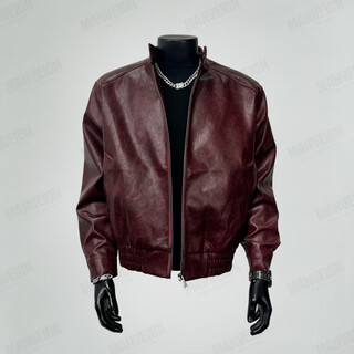 Manveion red rabbit retro motorcycle leather jacket bomber thick warm autumn and winter shoulder stand collar jacket red rabbit (limited to the year of the horse)