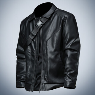 Ji yan leather jacket men's winter velvet thickened warm handsome business lapel leather jacket men's 2025 new style black velvet thickened l (suitable for 125-140 jin jin equals 0.5 kg)