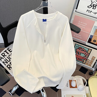 Jingyan selects spring and autumn henley collar sweatshirt men's loose half-zip long sleeve t-shirt trbottomyy american high white one size m