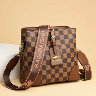 Textured women's bag 2025 new niche texture retro bucket bag style versatile shoulder bag crossbody bag for women brown plaid