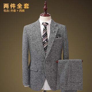 Reshily gray wool suit for men, autumn and winter thickened slim business dress, high-end woolen professional formal wear, wool floral gray 2-piece set, jacket + trousers l (50) /175a, default size 32 pants