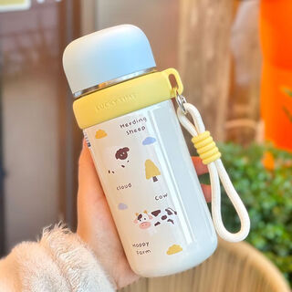 Wing fantasy portable cartoon thermos cup for school girls to go to school high-looking cup cute 316 stainless steel children's water cup blue 350ml one cup double drink + 316 stainless steel single cup