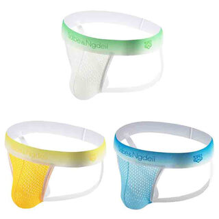 Underwear men's summer breathable mesh thong men's sexy fun free-take-off double thongs men's shorts headband white+yellow+blue m size (recommended 90-115jin jin is equal to 0.5 kg