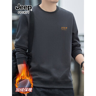 Jeep spirit jeep round-neck sweatshirt men's winter casual plus velvet long-sleeved t-shirt versatile simple texture middle-aged warm top