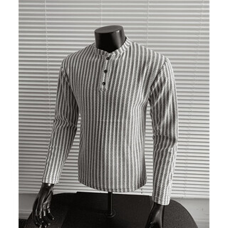 Herringbone henley collar sweatshirt men's autumn trendy long-sleeved bottoming shirt american heavyweight relaxed hooded jacket white m