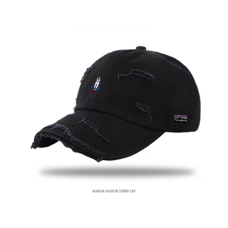 Patagonia's same style pora ripped baseball cap for men and women, trendy casual and fashionable peaked cap, versatile sun protection xh709- (87) black adjustable