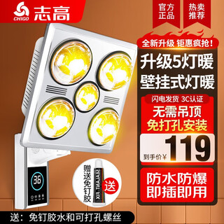 Chigo wall-mounted bathroom heater bulb heating wall-mounted lamp warm wall-mounted bathroom bathroom home heating lamp without punching button type + silver bubble + ordinary plug