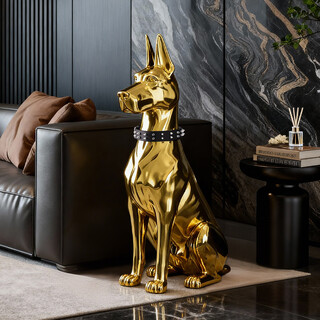 Ole's light luxury high-end floor-standing dog ornaments living room tv cabinet home decoration large electroplating crafts opening gift large golden floor-standing dog 75cm high
