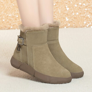 Dadong secret whisper snow boots women's 2025 new winter boots fur one-piece thickened warm women's cotton shoes super soft thick sole large size short boots military green 38